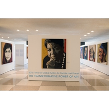 Malala Yousafzai (Pakistan);
 Maya Angelou (USA);
 Pierre-Claver Akendengue (Gabon);
 Fatemeh Motamed-Arya (Iran);
 Wole Soyinka (Nigeria); 
Miriam Makeba (South Africa)

Fresco with mortar, pigments 
on wooden panel.
Cm. 160 x 130 x 5 each.
