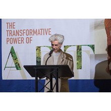Fresco painter and curator  Fabrizio Ruggiero introducing the exhibit " The transformative Power of Art" to President of the United Nations General Assembly Sam Kutesa and United Nations Secretary-General Ban Ki-moon and Delegates.
United Nations Visitors Lobby, New York. 12 June   2015
