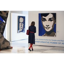 Visitor_Red-socks at the exhibit " The transformative Power of Art" at United Nations Visitors Lobby, New York. 30 June   2015
