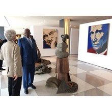 Fresco painter and curator  Fabrizio Ruggiero introducing the exhibit " The transformative Power of Art" to President of the United Nations General Assembly Sam Kutesa.
United Nations Visitors Lobby, New York. 12 June   2015
