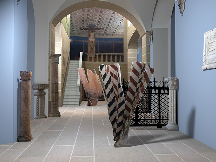 Installation view of Visiting Old Masters at Museo Stefano Bardini, Florence, showing contemporary sculptures in dialogue with historical works
