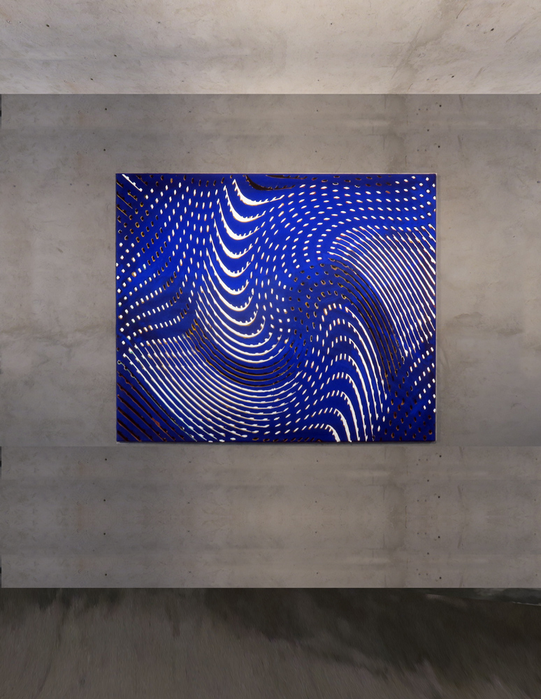 Der Blaue Reiter fresco installation by Fabrizio Ruggiero — blue spatial fresco composition with lime mortar and pigments